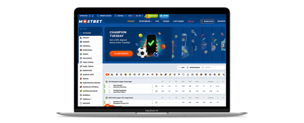 Mostbet Bangladesh betting platform with welcome bonus and promotions displayed